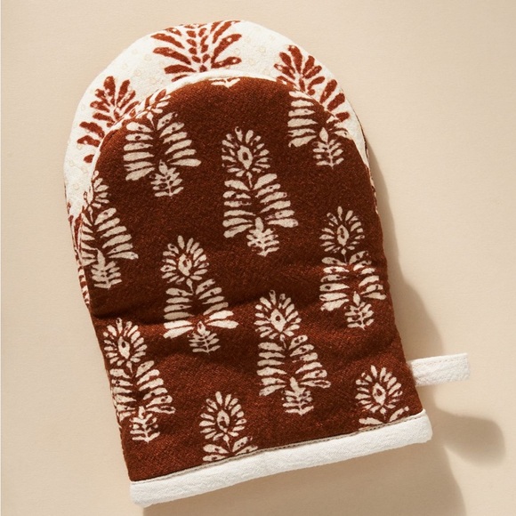 Anthro Trudy Block Print Mini Oven Mitt - Rust Color - Picture 1 of 2